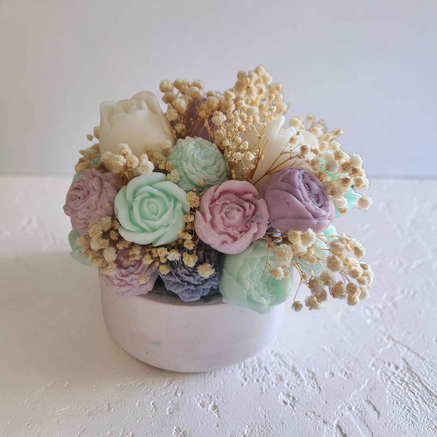 Medium hand made vase and wax melt flowers